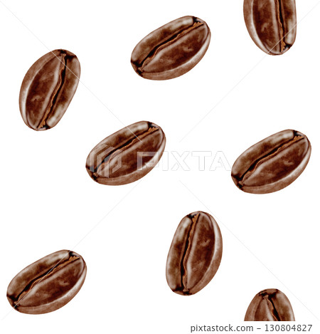 Coffee beans watercolor seamless pattern. Hand drawn illustration of grain drink. Clip art food. Ideal for coffee shop design, kitchen textiles 130804827