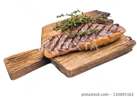 Grilled Top Sirloin, cooked rump beef steak. isolated on white background. top view 130805162