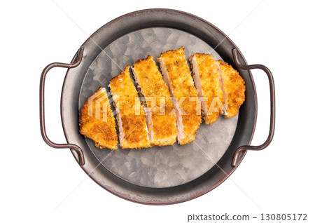Katsu Golden fried cutlet. This Japanese favorite brings comfort and flavor to any table. isolated on white background. top view 130805172
