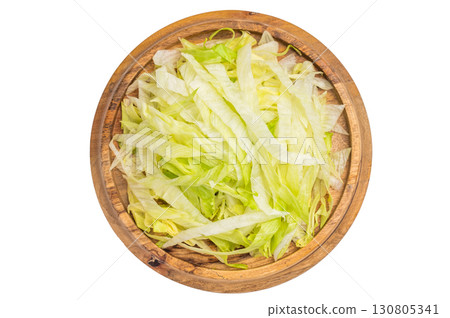 Fresh green iceberg lettuce salad sliced leaves isolated on white background. top view Fresh green iceberg lettuce salad sliced leaves isolated on white background. top view 130805341