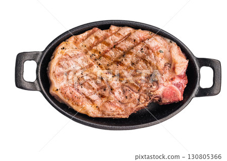 Roast pork tender loin steak, neck meat isolated on white background. top view 130805366