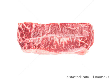 Raw Top blade steak, marbled black angus prime beef isolated on white background. top view Raw Top blade steak, marbled black angus prime beef isolated on white background. top view 130805524