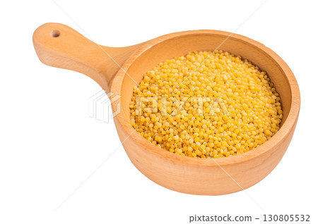 raw Dry Ptitim pasta, Israeli couscous isolated on white background. top view raw Dry Ptitim pasta, Israeli couscous isolated on white background. top view 130805532