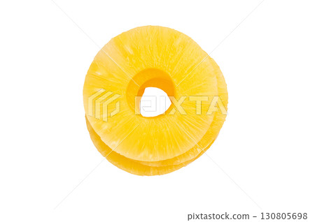 Canned Pineapple ring slices isolated on white background. top view Canned Pineapple ring slices isolated on white background. top view 130805698
