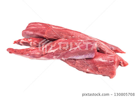 Raw lamb tenderloin fillet meat, fresh mutton isolated on white background. top view Raw lamb tenderloin fillet meat, fresh mutton isolated on white background. top view 130805708