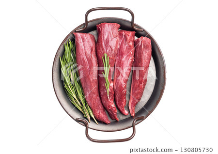 Ready for cooking raw lamb tenderloin fillet meat, fresh loin mutton isolated on white background. top view Ready for cooking raw lamb tenderloin fillet meat, fresh loin mutton isolated on white background. top view 130805730