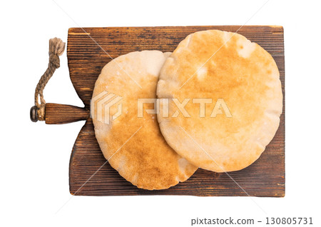 A stack of pita breads isolated on white background. top view 130805731