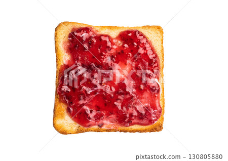 Toast from white bread with butter and jam isolated on white background 130805880