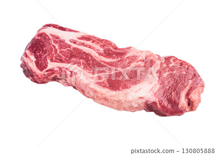 Raw Chuck eye roll steak, prime beef meat isolated on white background 130805888