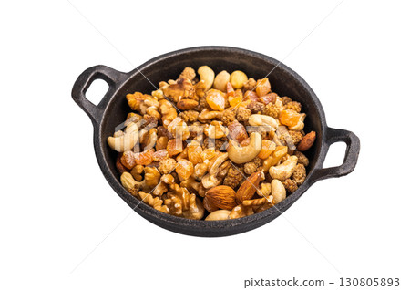 Mix of salted nuts, dry fruits, mix nuts, almond, cashew, pistachio, Hazelnut isolated on white background Mix of salted nuts, dry fruits, mix nuts, almond, cashew, pistachio, Hazelnut isolated on white background 130805893