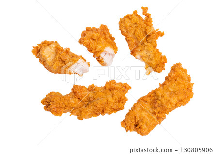 Deep fried chicken strips, stick from breast fillet isolated on white background 130805906