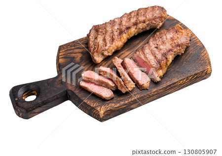 Grilled Tri Tip Steak from Black Angus beef meat isolated on white background 130805907