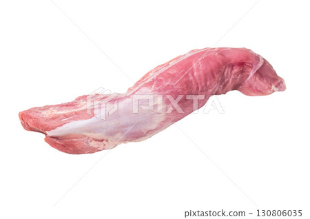 Fresh pork tenderloin fillet, showcasing its lean cut, perfect for marinating and grilling to juicy perfection. isolated on white background. top view 130806035