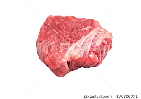 Raw beef boneless shank shin meat with herbs and spices. isolated on white background. top view Raw beef boneless shank shin meat with herbs and spices. isolated on white background. top view 130806071