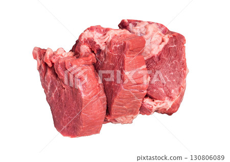 Raw beef boneless shank shin presented with herbs and spices, inspiring bold flavors and unique recipes for adventurous home cooks.. isolated on white background. top view Raw beef boneless shank shin presented with herbs and spices, inspiring bold flavors and unique recipes for adventurous home cooks.. isolated on white background. top view 130806089
