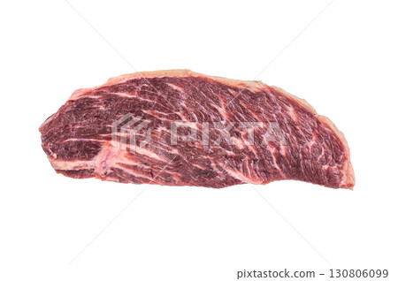 Fresh raw top sirloin steak, showcasing its rich color and marbling. isolated on white background. top view 130806099