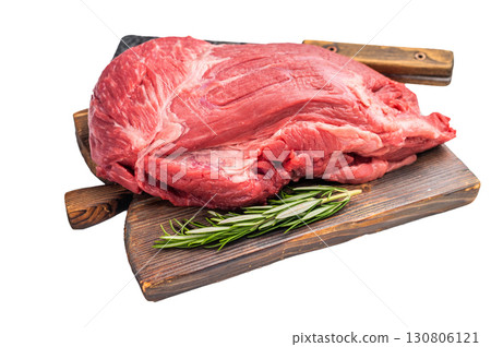 Fresh Raw Round Silverside beef meat cut, inside round with hrebs for roasting. isolated on white background. Top view Fresh Raw Round Silverside beef meat cut, inside round with hrebs for roasting. isolated on white background. Top view 130806121