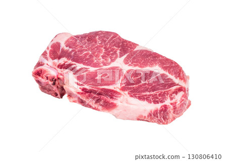 Raw pork tender neck steak, fresh meat isolated on white background. top view Raw pork tender neck steak, fresh meat isolated on white background. top view 130806410