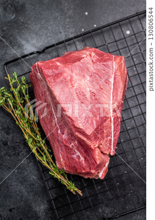 Raw Roe Deer meat, Wild Venison Game Meat. black background. top view 130806544