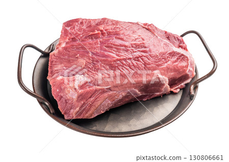 Raw kangaroo meat, exotic fresh game meat isolated on white background. top view Raw kangaroo meat, exotic fresh game meat isolated on white background. top view 130806661