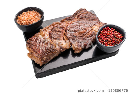 Grilled Chuck eye roll steak, marbled beef meat isolated on white background 130806776