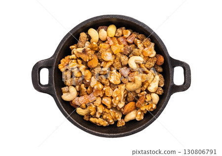 Mix of salted nuts, dry fruits, mix nuts, almond, cashew, pistachio, Hazelnut isolated on white background Mix of salted nuts, dry fruits, mix nuts, almond, cashew, pistachio, Hazelnut isolated on white background 130806791