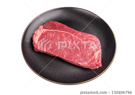 Fresh raw Rump beef steak isolated on white background. top view 130806796