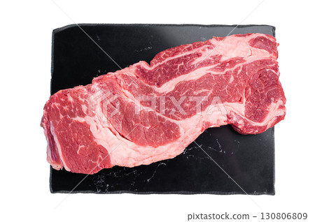 Chuck eye roll steak, raw marbled beef meat with herb for cooking isolated on white background Chuck eye roll steak, raw marbled beef meat with herb for cooking isolated on white background 130806809
