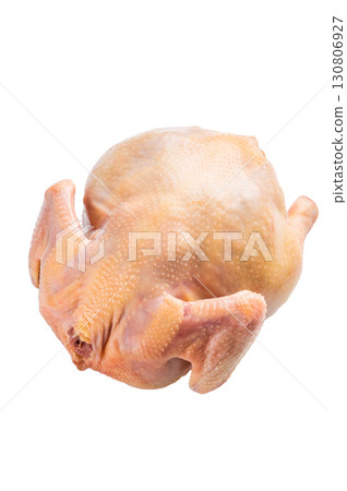 Raw eco farm chicken carcass on the cutting board isolated on white background Raw eco farm chicken carcass on the cutting board isolated on white background 130806927