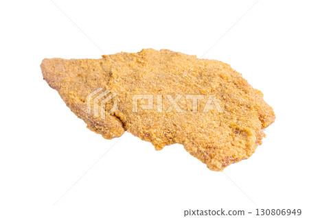 Fresh breaded Raw Wiener Schnitzel steak prepared for frying isolated on white background 130806949