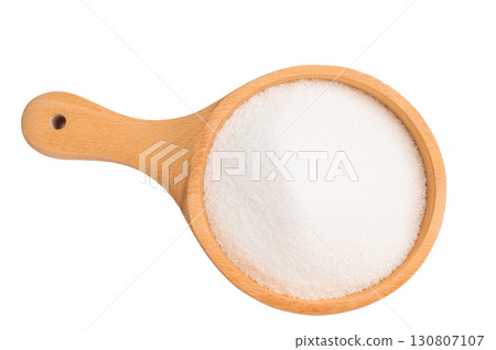 Closeup of sparkling granulated sugar crystals, ideal for adding sweetness to your favorite recipes. isolated on white background. top view Closeup of sparkling granulated sugar crystals, ideal for adding sweetness to your favorite recipes. isolated on white background. top view 130807107