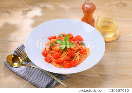 Pasta with tomato sauce. 130807610