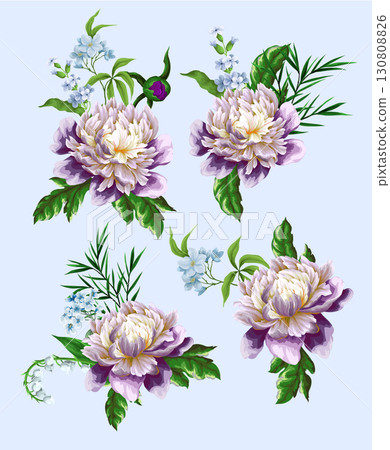 Peony, lilies and spring blossoms isolated. Vector. Peony, lilies and spring blossoms isolated. Vector. 130808826