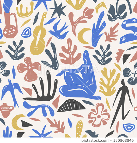 Abstract colorful seamless pattern with modern style shapes and figures Abstract colorful seamless pattern with modern style shapes and figures 130808846