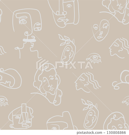 Abstract seamless pattern style lineart elements with faces birds plants. Abstract seamless pattern style lineart elements with faces birds plants. 130808866