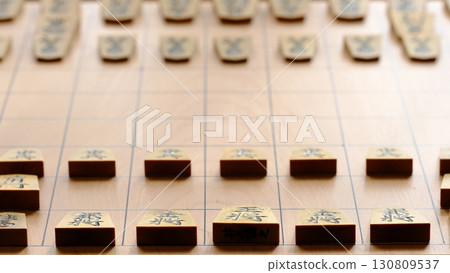 Shogi pieces lined up before the game 130809537