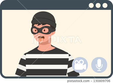 cyber security scammer illustration online criminal cartoon man with mask and striped shirt representing internet fraud identity theft cyber security scammer illustration online criminal cartoon man with mask and striped shirt representing internet fraud identity theft 130809706