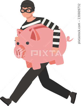 crime illustration thief carrying piggy bank symbol of money theft financial fraud bank robbery scam danger economic crime prevention. 130809732