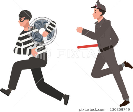 thai policeman in uniform running after criminal with stolen fan crime and justice concept thai policeman in uniform running after criminal with stolen fan crime and justice concept 130809749