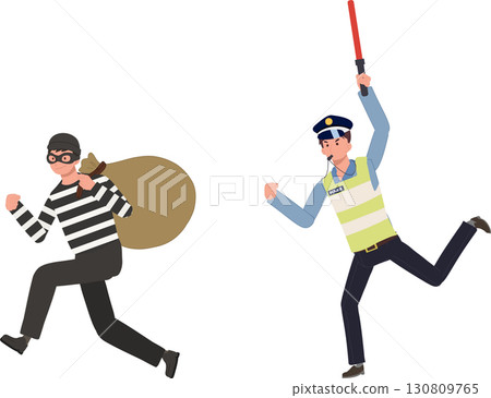 police pursuit chasing thief robber with money bag 130809765