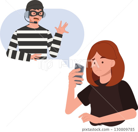 a woman reacts to a scammer fake call represents cyber crime financial fraud and online security awareness a woman reacts to a scammer fake call represents cyber crime financial fraud and online security awareness 130809785