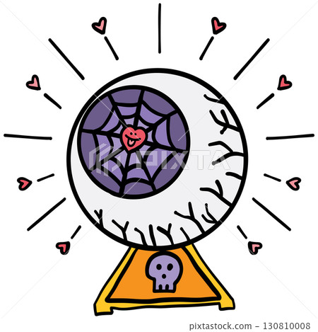 halloween illustration. Eyeball with spiderweb and heart on a stand with skull symbol halloween illustration. Eyeball with spiderweb and heart on a stand with skull symbol 130810008