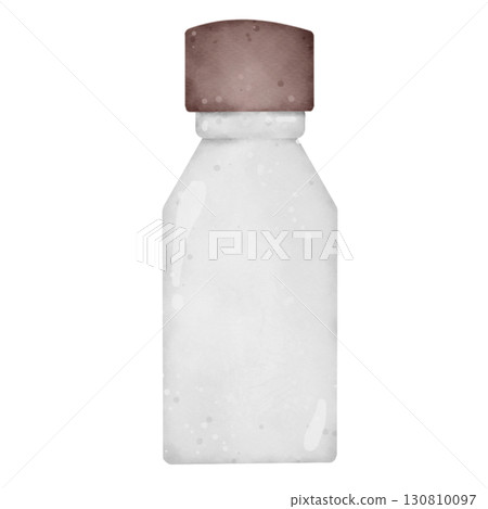 Watercolor cartoon illustration of plastic bottles with colorful caps, laboratory or medical container clipart isolated on white backgroun Watercolor cartoon illustration of plastic bottles with colorful caps, laboratory or medical container clipart isolated on white backgroun 130810097