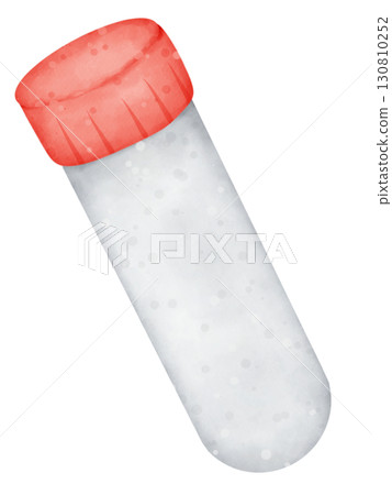 Cartoon watercolor illustration of blood test tubes with colorful caps, medical laboratory equipment clipart isolated on white background 130810252