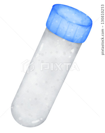 Cartoon watercolor illustration of blood test tubes with colorful caps, medical laboratory equipment clipart isolated on white background 130810253