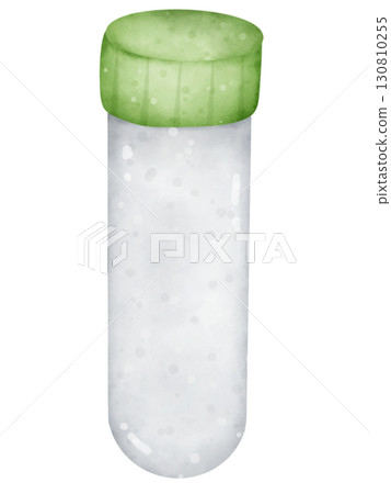 Cartoon watercolor illustration of blood test tubes with colorful caps, medical laboratory equipment clipart isolated on white background 130810255