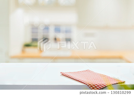Modern white countertop with blurred background for mockup Modern white countertop with blurred background for mockup 130810299
