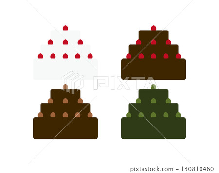 Set of whole cake (strawberry, chocolate, matcha) icon illustrations 130810460