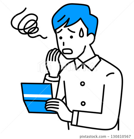 A young man confused by his bankbook 130810567