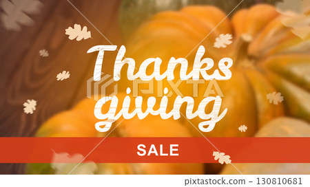 Thanksgiving sale featuring vibrant pumpkins and autumn leaves in a festive display 130810681